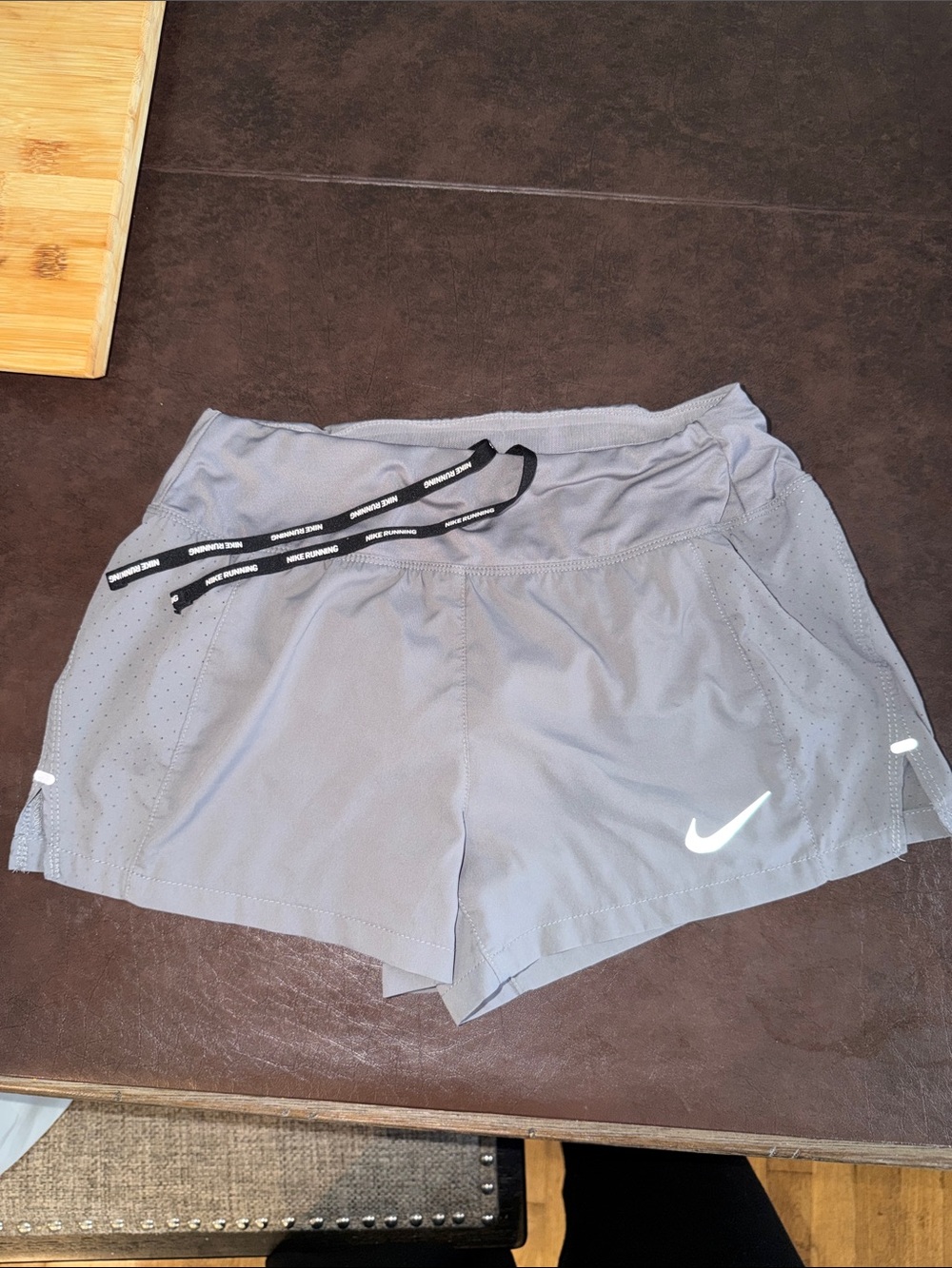 Nike Women's Light Gray Athletic Running Shorts with Drawstring